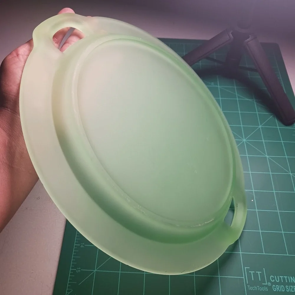 VTG Satin Green Uranium Glass Dbl handled Serving Tray
